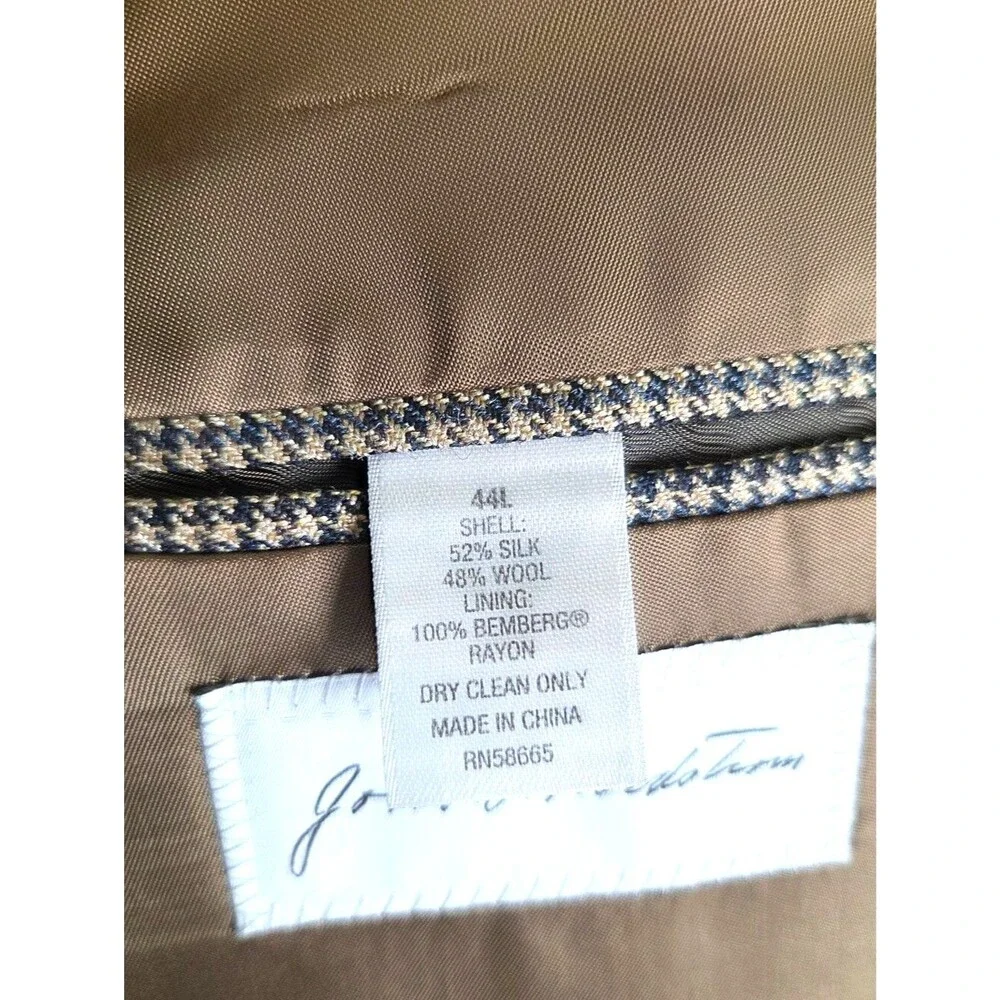 John W Nordstrom Mens 44L Sport Coat Blazer Silk Wool Houndstooth Brown 2 Btn